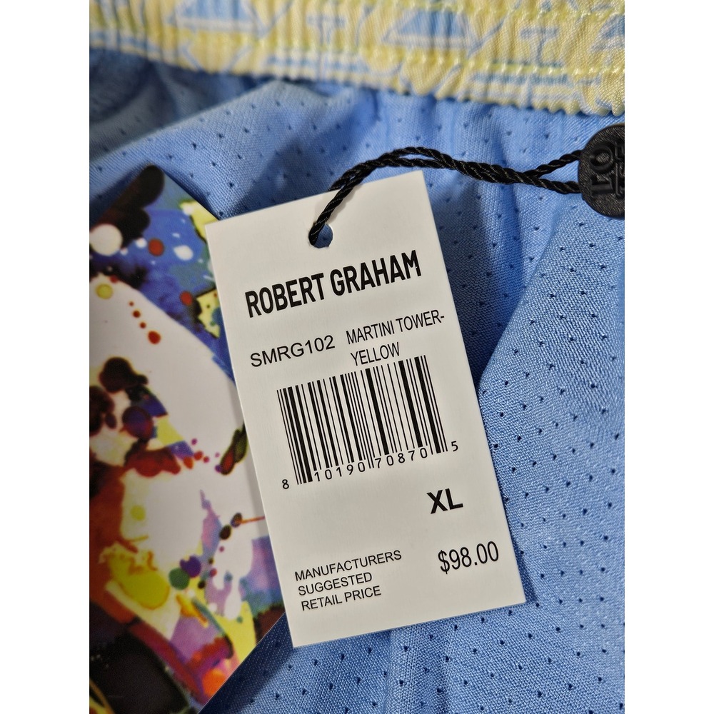 Robert Graham Martini Tower Yellow Blue Swim Trunks Men XL SMRG102 New - Picture 8 of 11